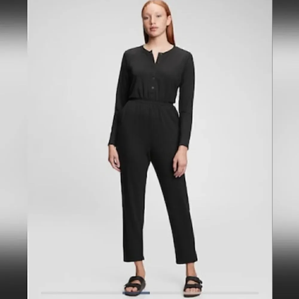 GAP Henley Jumpsuit Soft Knit Cropped Eggplant Purple Sz XS NWT